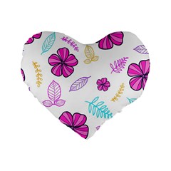 Flowers Leaves Pattern Art Bloom Standard 16  Premium Heart Shape Cushions by Grandong