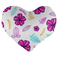 Flowers Leaves Pattern Art Bloom Large 19  Premium Heart Shape Cushions by Grandong