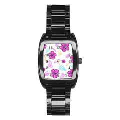 Flowers Leaves Pattern Art Bloom Stainless Steel Barrel Watch by Grandong