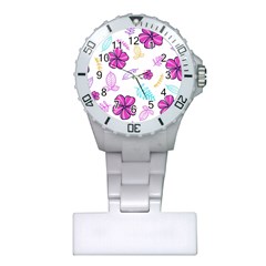 Flowers Leaves Pattern Art Bloom Plastic Nurses Watch by Grandong