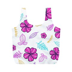 Flowers Leaves Pattern Art Bloom Full Print Recycle Bag (m) by Grandong