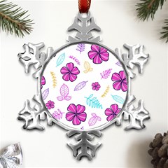 Flowers Leaves Pattern Art Bloom Metal Small Snowflake Ornament by Grandong