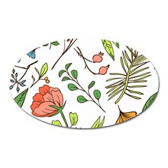 Line Floral Art Pattern Ornament Oval Magnet by Grandong