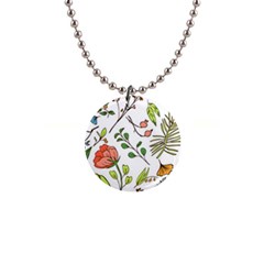 Line Floral Art Pattern Ornament 1  Button Necklace by Grandong