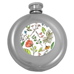 Line Floral Art Pattern Ornament Round Hip Flask (5 Oz) by Grandong