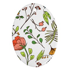 Line Floral Art Pattern Ornament Oval Ornament (two Sides)