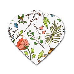 Line Floral Art Pattern Ornament Dog Tag Heart (one Side)