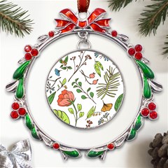 Line Floral Art Pattern Ornament Metal X mas Wreath Ribbon Ornament