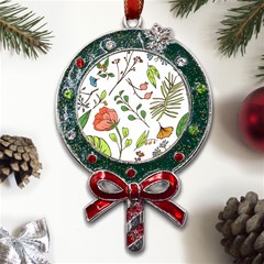 Line Floral Art Pattern Ornament Metal X mas Lollipop With Crystal Ornament by Grandong