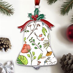 Line Floral Art Pattern Ornament Metal Holly Leaf Bell Ornament by Grandong