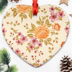 Peony Flower Pattern Background Heart Ornament (two Sides)