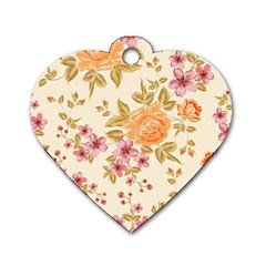 Peony Flower Pattern Background Dog Tag Heart (one Side)