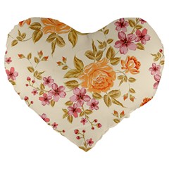 Peony Flower Pattern Background Large 19  Premium Flano Heart Shape Cushions by Grandong