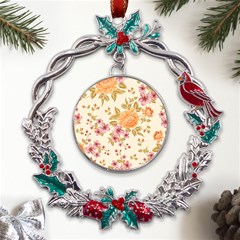 Peony Flower Pattern Background Metal X mas Wreath Holly Leaf Ornament by Grandong