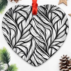 Black White Flower Texture Pattern Ornament (heart)