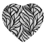 Black White Flower Texture Pattern Heart Ornament (Two Sides) Front