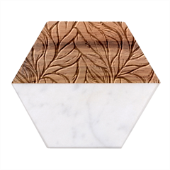 Black White Flower Texture Pattern Marble Wood Coaster (hexagon)  by Grandong