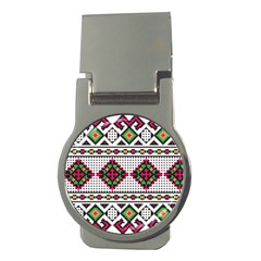 Ukrainian Folk Seamless Pattern Ethnic Ornament Border Element Traditional Money Clips (round) 