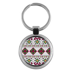 Ukrainian Folk Seamless Pattern Ethnic Ornament Border Element Traditional Key Chain (Round)