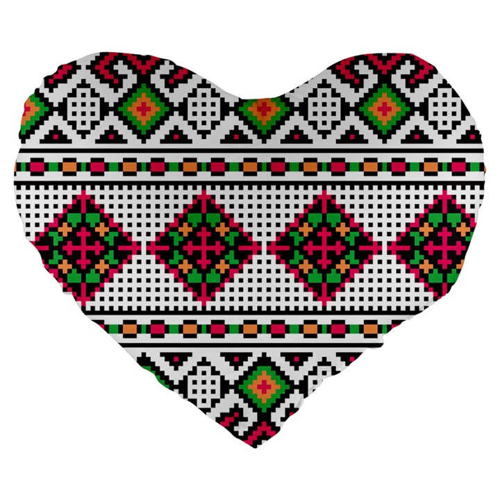 Ukrainian Folk Seamless Pattern Ethnic Ornament Border Element Traditional Large 19  Premium Heart Shape Cushions