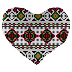 Ukrainian Folk Seamless Pattern Ethnic Ornament Border Element Traditional Large 19  Premium Flano Heart Shape Cushions