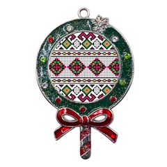 Ukrainian Folk Seamless Pattern Ethnic Ornament Border Element Traditional Metal X mas Lollipop With Crystal Ornament