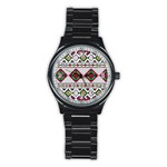 Ukrainian Folk Seamless Pattern Ethnic Ornament Border Element Traditional Stainless Steel Round Watch Front