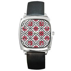 Ukrainian Folk Seamless Pattern Ornament Ethnic Ornament Border Element Traditional Art Square Metal Watch