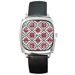 Ukrainian Folk Seamless Pattern Ornament Ethnic Ornament Border Element Traditional Art Square Metal Watch Front