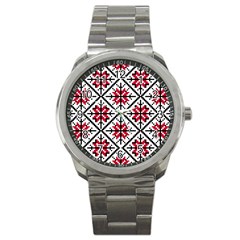 Ukrainian Folk Seamless Pattern Ornament Ethnic Ornament Border Element Traditional Art Sport Metal Watch by Grandong