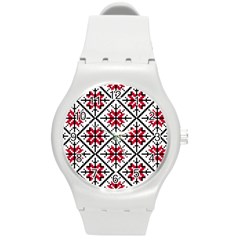 Ukrainian Folk Seamless Pattern Ornament Ethnic Ornament Border Element Traditional Art Round Plastic Sport Watch (m) by Grandong