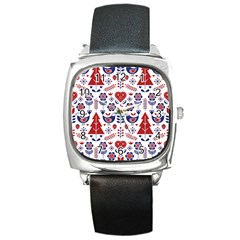 Scandinavian Folk Seamless Pattern Square Metal Watch