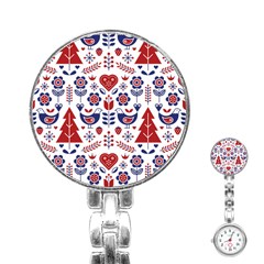 Scandinavian Folk Seamless Pattern Stainless Steel Nurses Watch by Grandong