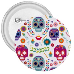 Mexican Floral With Skull Seamless Pattern 3  Buttons by Grandong