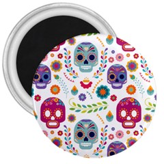 Mexican Floral With Skull Seamless Pattern 3  Magnets