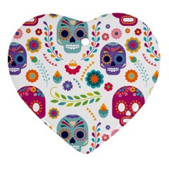 Mexican Floral With Skull Seamless Pattern Ornament (heart) by Grandong