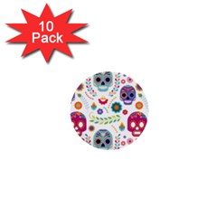 Mexican Floral With Skull Seamless Pattern 1  Mini Buttons (10 Pack)  by Grandong