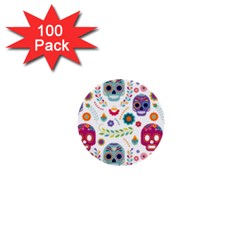 Mexican Floral With Skull Seamless Pattern 1  Mini Buttons (100 Pack)  by Grandong