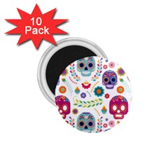 Mexican Floral With Skull Seamless Pattern 1 75  Magnets (10 Pack)  by Grandong