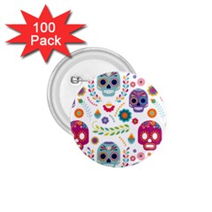 Mexican Floral With Skull Seamless Pattern 1 75  Buttons (100 Pack)  by Grandong