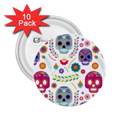 Mexican Floral With Skull Seamless Pattern 2 25  Buttons (10 Pack)  by Grandong