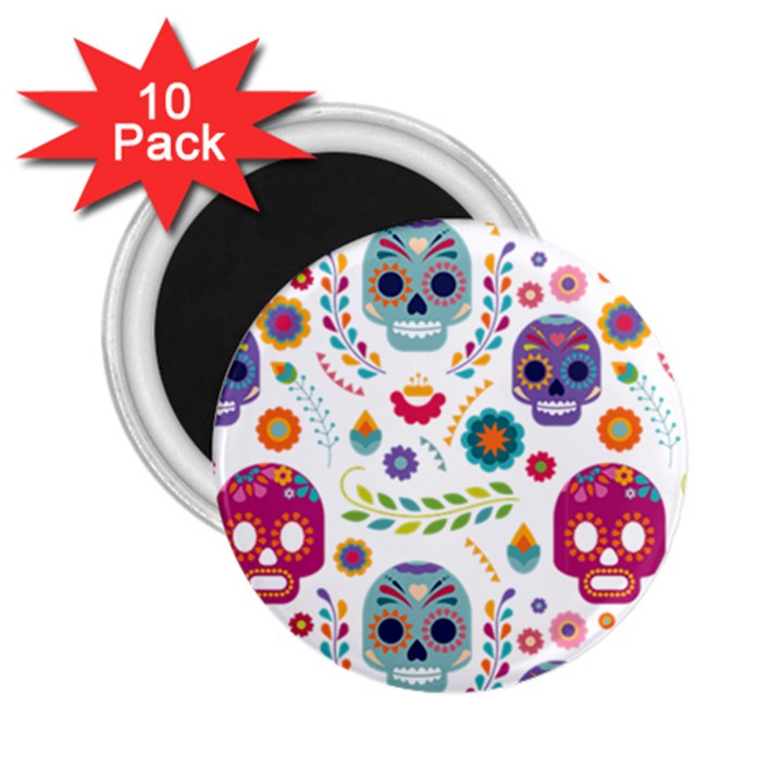 Mexican Floral With Skull Seamless Pattern 2.25  Magnets (10 pack) 