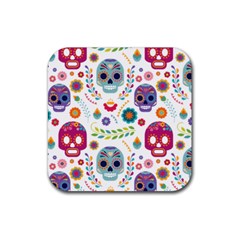 Mexican Floral With Skull Seamless Pattern Rubber Coaster (square) by Grandong