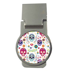 Mexican Floral With Skull Seamless Pattern Money Clips (round)  by Grandong