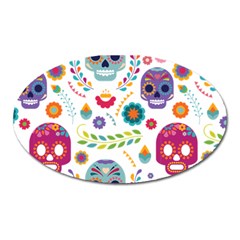 Mexican Floral With Skull Seamless Pattern Oval Magnet by Grandong