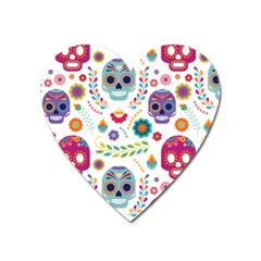 Mexican Floral With Skull Seamless Pattern Heart Magnet by Grandong