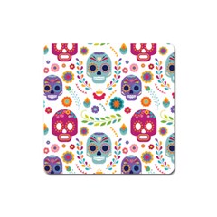 Mexican Floral With Skull Seamless Pattern Square Magnet by Grandong