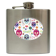 Mexican Floral With Skull Seamless Pattern Hip Flask (6 Oz) by Grandong