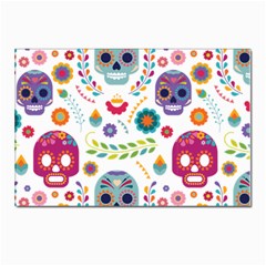 Mexican Floral With Skull Seamless Pattern Postcard 4 x 6  (pkg Of 10) by Grandong