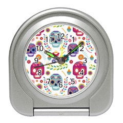 Mexican Floral With Skull Seamless Pattern Travel Alarm Clock by Grandong